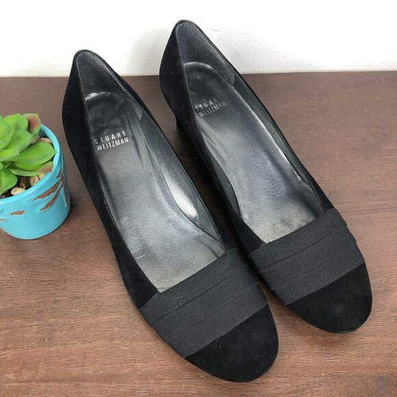 Stuart Weitzman Black Suede Slip On Wedges Size 8M - Picture 1 of 7